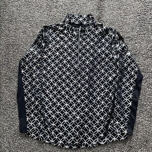 SanSoleil UV50+ SolShine Quarter Zip Long Sleeve Black Silver Pattern Size Med